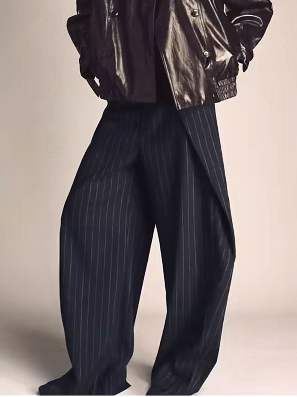 Zara Wool Wide-Leg Pinstripe Pants